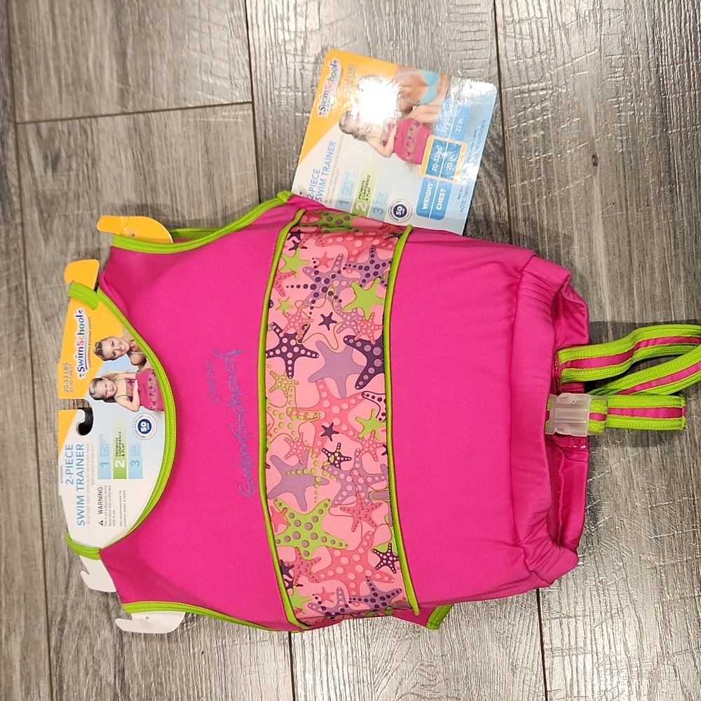 NWT SwimSchool Girls  2-piece Swim trainer 20-33 lbs 20" chest upf 50